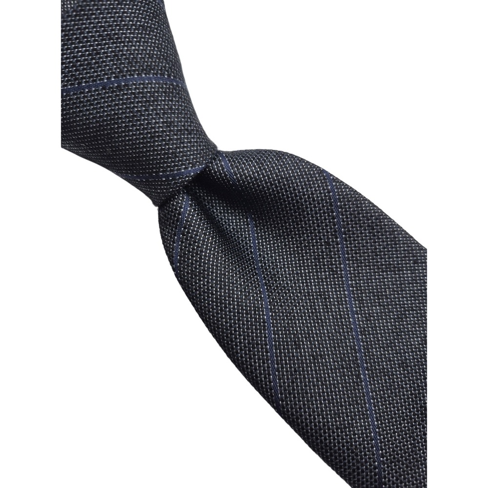 John Varvatos USA Mensv Gray Navy Blue Striped Silk Blend Tie Made in Italy
